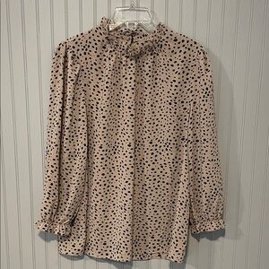 Spotted Blouse with Ruffle Neck Womens Medium